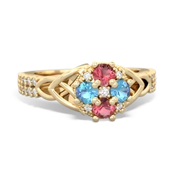 Pink Tourmaline Celtic Knot Cluster Engagement 14K Yellow Gold ring R26443RD