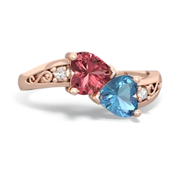 Pink Tourmaline Snuggling Hearts 14K Rose Gold ring R2178