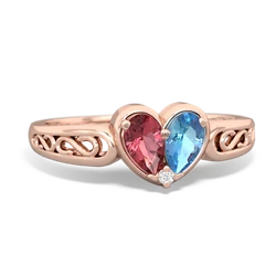 Pink Tourmaline Filligree 'One Heart' 14K Rose Gold ring R5070