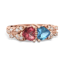 Pink Tourmaline Diamond Butterflies 14K Rose Gold ring R5601