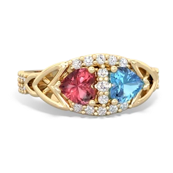 Pink Tourmaline Sparkling Celtic Knot 14K Yellow Gold ring R2645
