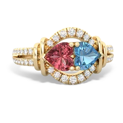 Pink Tourmaline Art-Deco Keepsake 14K Yellow Gold ring R5630