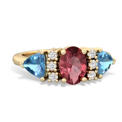 Pink Tourmaline Antique Style Three Stone 14K Yellow Gold ring R2186