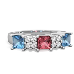 Pink Tourmaline Three Stone Diamond Cluster 14K White Gold ring R2592