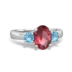 Pink Tourmaline Three Stone Oval Trellis 14K White Gold ring R4024