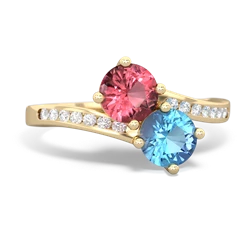 Pink Tourmaline Channel Set Two Stone 14K Yellow Gold ring R5303