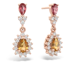 Pink Tourmaline Halo Pear Dangle 14K Rose Gold earrings E1882