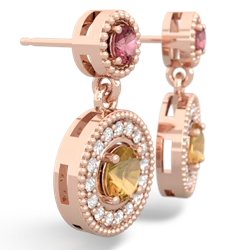 Pink Tourmaline Halo Dangle 14K Rose Gold earrings E5319