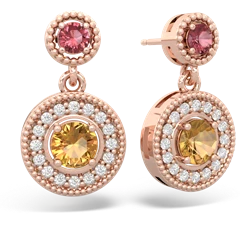 Pink Tourmaline Halo Dangle 14K Rose Gold earrings E5319