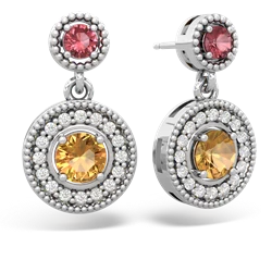 Pink Tourmaline Halo Dangle 14K White Gold earrings E5319