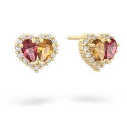 Pink Tourmaline Halo 14K Yellow Gold earrings E7008
