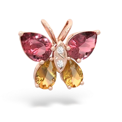 Pink Tourmaline Butterfly 14K Rose Gold pendant P2215