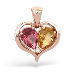 Pink Tourmaline Two Become One 14K Rose Gold pendant P5330