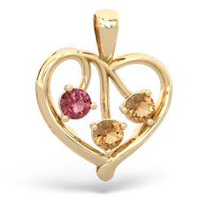 Pink Tourmaline Glowing Heart 14K Yellow Gold pendant P2233