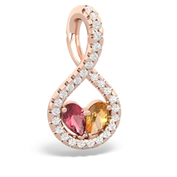 Pink Tourmaline Pave Twist 'One Heart' 14K Rose Gold pendant P5360