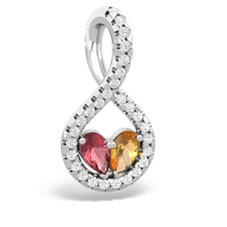 Pink Tourmaline Pave Twist 'One Heart' 14K White Gold pendant P5360