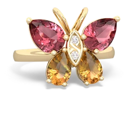 Pink Tourmaline Butterfly 14K Yellow Gold ring R2215