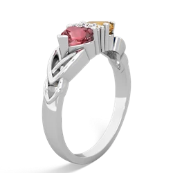 Pink Tourmaline Celtic Knot Double Heart 14K White Gold ring R5040