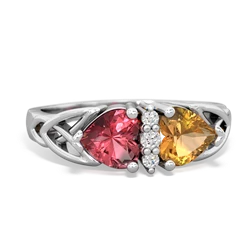 Pink Tourmaline Celtic Knot Double Heart 14K White Gold ring R5040