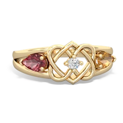 Pink Tourmaline Hearts Intertwined 14K Yellow Gold ring R5880