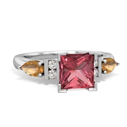 Pink Tourmaline 6Mm Princess Eternal Embrace Engagement 14K White Gold ring C2002