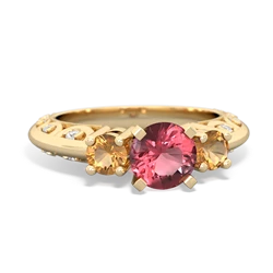 Pink Tourmaline Art Deco Eternal Embrace Engagement 14K Yellow Gold ring C2003