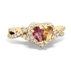 Pink Tourmaline Diamond Twist 'One Heart' 14K Yellow Gold ring R2640HRT