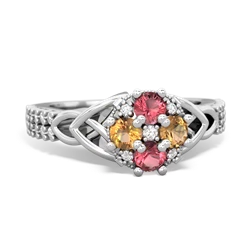 Pink Tourmaline Celtic Knot Cluster Engagement 14K White Gold ring R26443RD