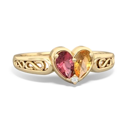 Pink Tourmaline Filligree 'One Heart' 14K Yellow Gold ring R5070