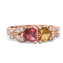 Pink Tourmaline Diamond Butterflies 14K Rose Gold ring R5601