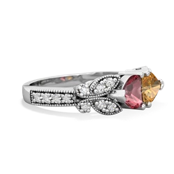 Pink Tourmaline Diamond Butterflies 14K White Gold ring R5601