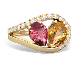 Pink Tourmaline Nestled Heart Keepsake 14K Yellow Gold ring R5650