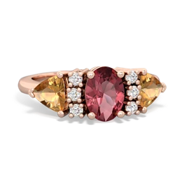 Pink Tourmaline Antique Style Three Stone 14K Rose Gold ring R2186