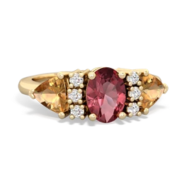 Pink Tourmaline Antique Style Three Stone 14K Yellow Gold ring R2186