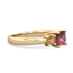 Pink Tourmaline Three Stone Trellis 14K Yellow Gold ring R4015