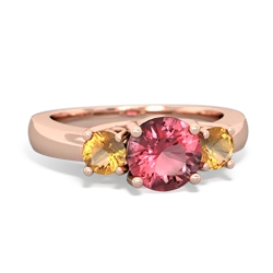 Pink Tourmaline Three Stone Round Trellis 14K Rose Gold ring R4018