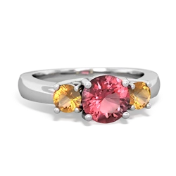 Pink Tourmaline Three Stone Round Trellis 14K White Gold ring R4018