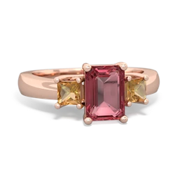 Pink Tourmaline Three Stone Emerald-Cut Trellis 14K Rose Gold ring R4021