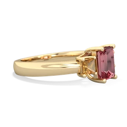 Pink Tourmaline Three Stone Emerald-Cut Trellis 14K Yellow Gold ring R4021