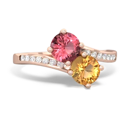 Pink Tourmaline Channel Set Two Stone 14K Rose Gold ring R5303