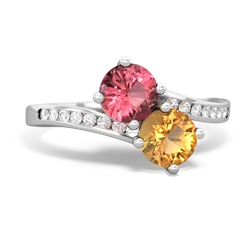 Pink Tourmaline Channel Set Two Stone 14K White Gold ring R5303