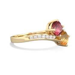 Pink Tourmaline Channel Set Two Stone 14K Yellow Gold ring R5303