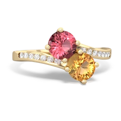 Pink Tourmaline Channel Set Two Stone 14K Yellow Gold ring R5303