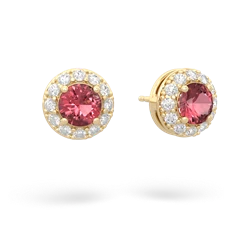 Pink Tourmaline Diamond Halo 14K Yellow Gold earrings E5370