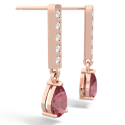 Pink Tourmaline Art Deco Diamond Drop 14K Rose Gold earrings E5324