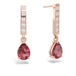 Pink Tourmaline Art Deco Diamond Drop 14K Rose Gold earrings E5324