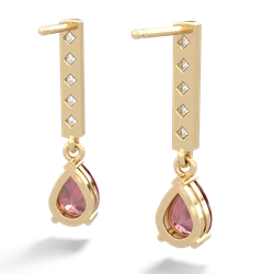 Pink Tourmaline Art Deco Diamond Drop 14K Yellow Gold earrings E5324