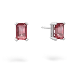 Pink Tourmaline 6X4mm Emerald-Cut Stud 14K White Gold earrings E1855