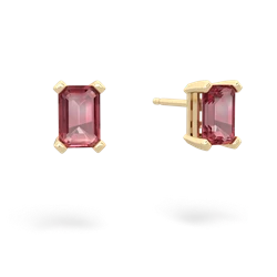 Pink Tourmaline 6X4mm Emerald-Cut Stud 14K Yellow Gold earrings E1855