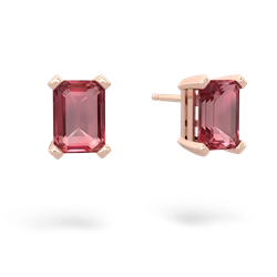 Pink Tourmaline 7X5mm Emerald-Cut Stud 14K Rose Gold earrings E1856